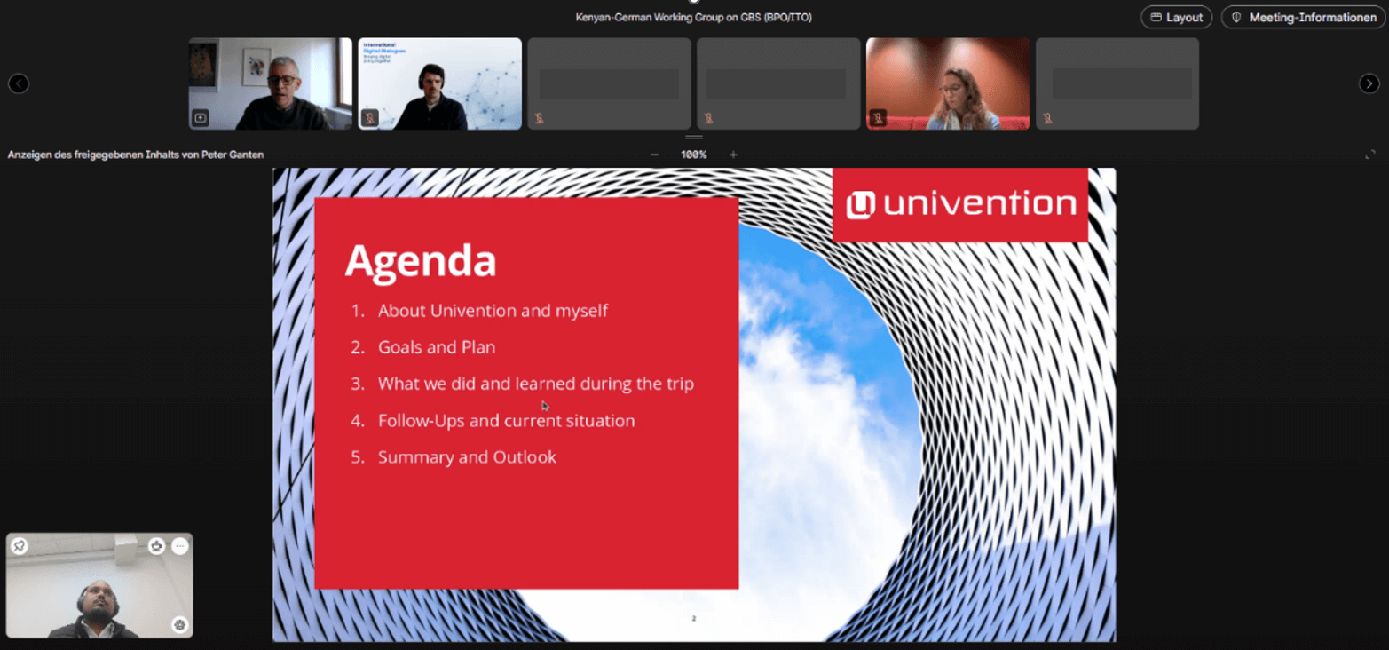 Agenda zur Präsentation von Univention, per Screenshare gezeigt